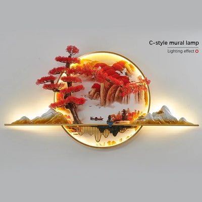 GISELLE Modern Picture Wall Light LED Chinese Creative Landscape Pine Mural Lamp For Home Living Room Study Bedroom Decor