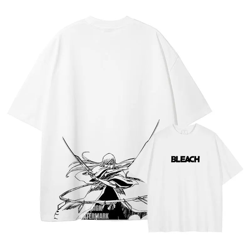 Anime Zaraki Kenpachi T Shirts Oversized Vintage Washed B-Bleach T-shirt Manga Kurosaki Ichigo T Shirt Renji Uryuu Tops Tees Man