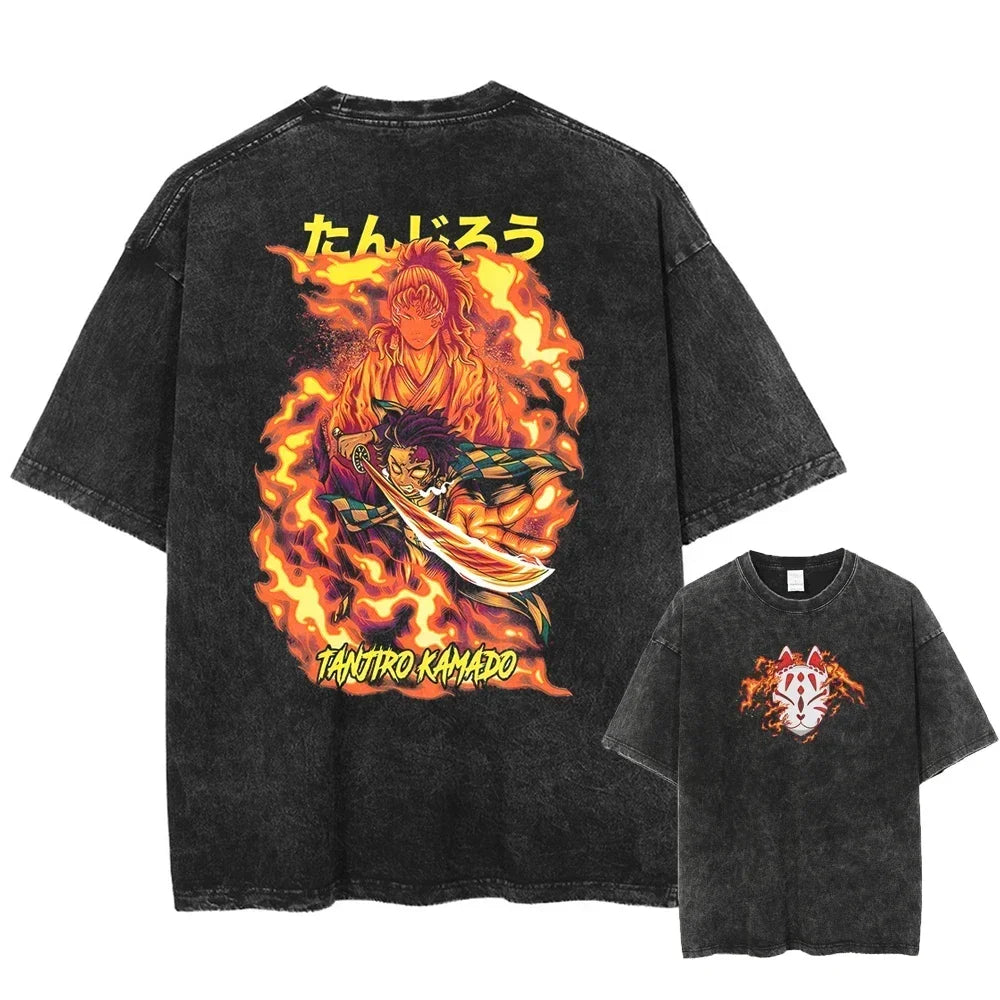 Demon Slayer Uzui Tengen Anime T Shirt Men Cotton Vintage Washed Tshirt Women Oversized Harajuku Streetwear Tshirt Casual Tops
