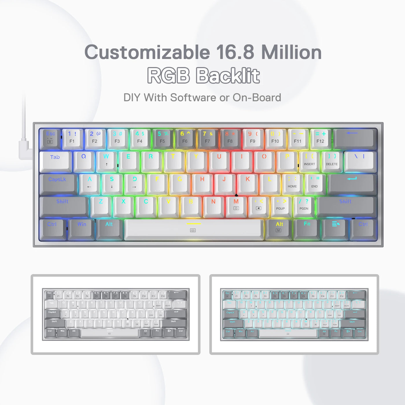 Redragon K617 Fizz 60% Wired RGB Gaming Keyboard, 61 Keys Hot-Swap Compact Mechanical Keyboard Red Switch