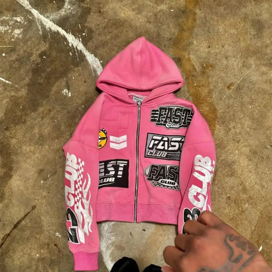 Y2K Zipper Cardigan Tops Aesthetic Fashion Graphic Print Design Oversized Hoodies For Women Autumn Sweatshirt Men ropa hombre