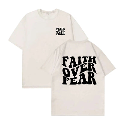 Unisex Oversized Cotton T-Shirt Faith Over Fear Graphic Printed Short Sleeve Casual Loose Fit Streetwear Fashion Summer Tops