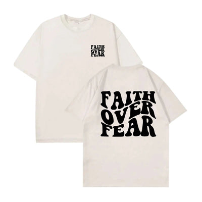 Unisex Oversized Cotton T-Shirt Faith Over Fear Graphic Printed Short Sleeve Casual Loose Fit Streetwear Fashion Summer Tops
