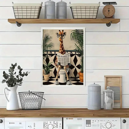 Giraffe Reading Newspaper Wall Art Prints Canvas Painting Poster Picture For Living Dining Play Room Home Decor