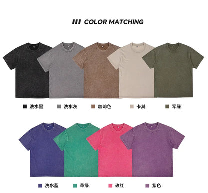 Customized logo T-shirt, handmade image oversized T-shirt, heavy washed retro T-shirt, hip-hop style casual wear, 100% pure cott