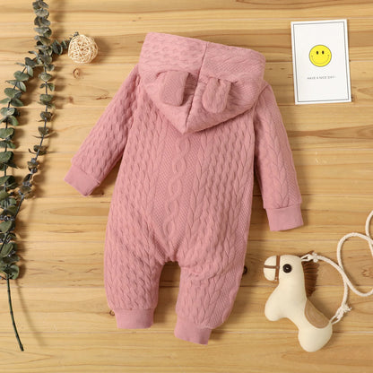 Autumn Winter Newborn Baby Romper Boys Girls Lovely Ears Hooded Long Sleeve Infant Bodysuit Warm Jumpsuit Toddler Girl Clothes