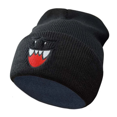 Happy Face embroidered knitted hat, autumn and winter couple outdoor sports event casual warm woolen hat, bean hat