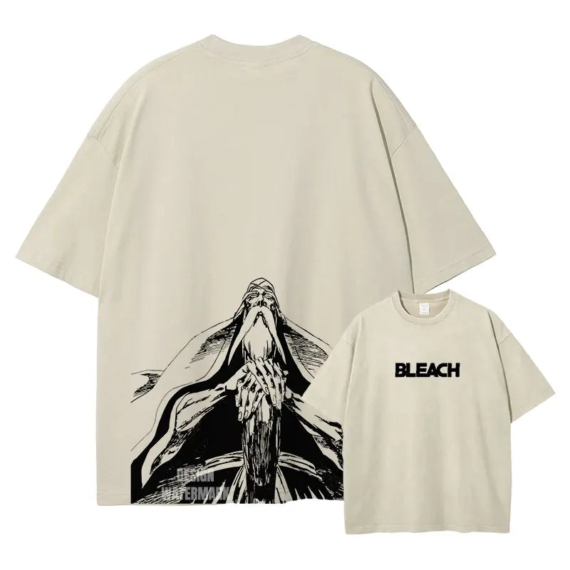 Anime Zaraki Kenpachi T Shirts Oversized Vintage Washed B-Bleach T-shirt Manga Kurosaki Ichigo T Shirt Renji Uryuu Tops Tees Man