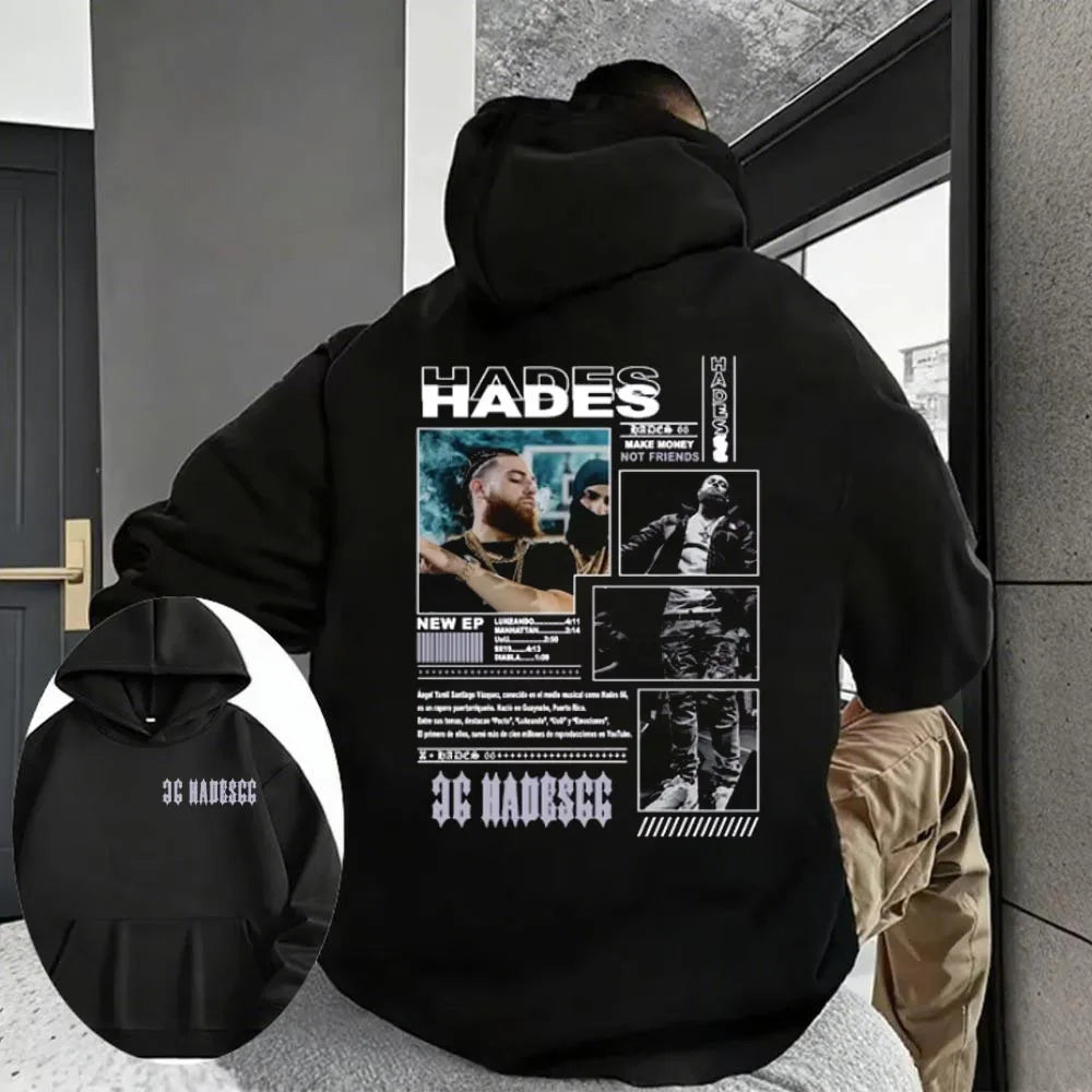 Autumn/winter Rapper Hades 66 Makes Money Not Friends Album Cover Pullover Hoodie Male Hip Hop Street Cotton Hoodie Sweatshirt.