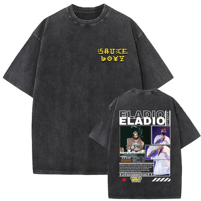 Limited Rapper Eladio Carrion Album Cover Washed Vintage T-shirt Summer Men Women Hip Hop Oversized Street Crewneck T Shirt Tops