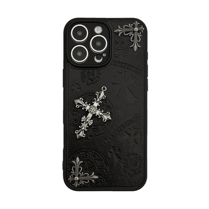 Luxurious Three-dimensional Cross Kroxin PU Leather Printed Grand Phone Case for iPhone 16 15 14 Plus 13Pro Max Protective Cover