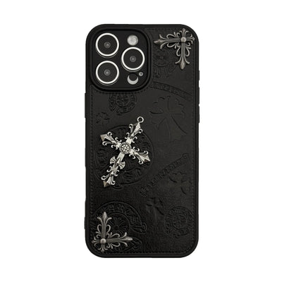 Luxurious Three-dimensional Cross Kroxin PU Leather Printed Grand Phone Case for iPhone 16 15 14 Plus 13Pro Max Protective Cover