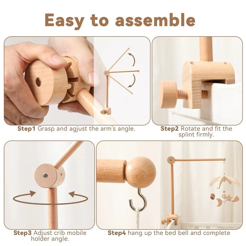 Crib Bell Rotary Music Box with Songs 0 12 Months Baby Bed Hanging Bell Toy Motor Accessory Pendant Toy Nursery Plays Wood Grain