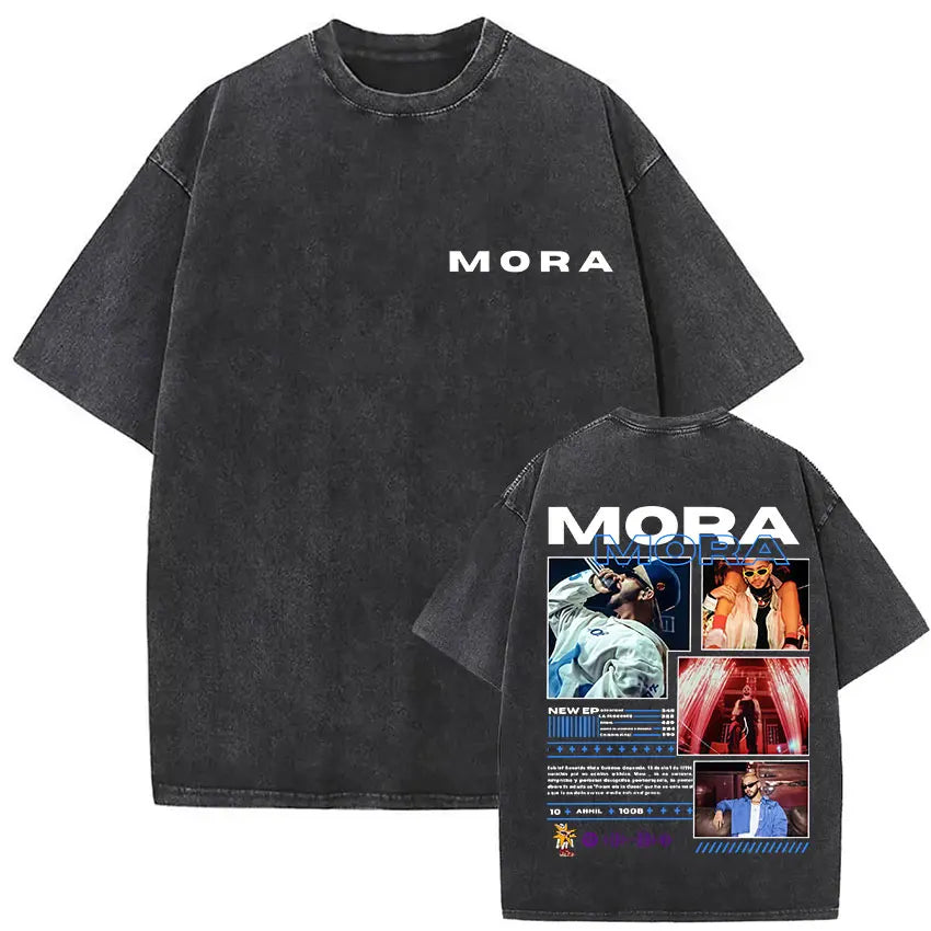 Limited Rapper Mora Washed Vintage T-shirt Lo Mismo De La Otra Vez Tour 2025 T Shirts Men Women Hip Hop Fashion Pop Music Tshirt