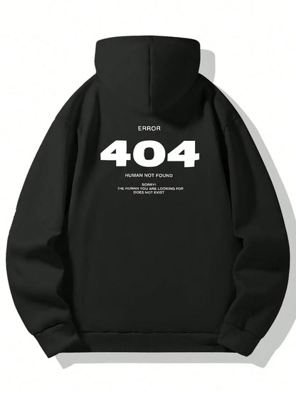 Men's hip-hop hoodie Error 404 Human Not Found Men's hoodie with number print hoodie Sweatshirt
