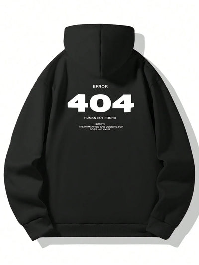 Men's hip-hop hoodie Error 404 Human Not Found Men's hoodie with number print hoodie Sweatshirt