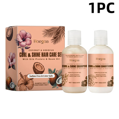 Hoegoa Coconut Hair Care Set Hydrating Curl Elasticity & Volumizing Shampoo/Conditioner,  Moisture-Rich Repair Treatment