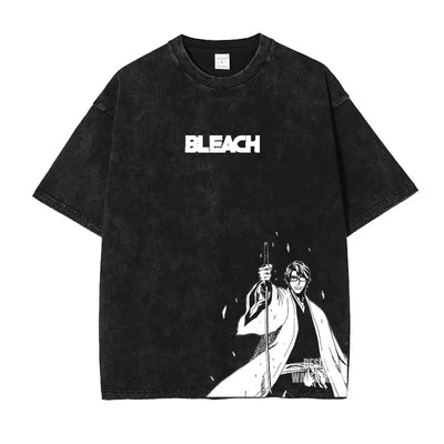 Anime Zaraki Kenpachi T Shirts Oversized Vintage Washed B-Bleach T-shirt Manga Kurosaki Ichigo T Shirt Renji Uryuu Tops Tees Man