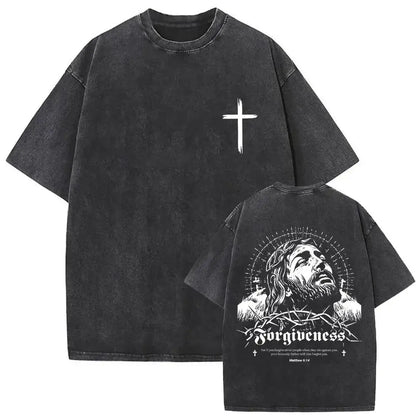 Christian Religious Jesus Forgive Them Father Vintage Washed Y2k Tshirt Men Clothing New in Top & Tees Mens T-Shirt 61327