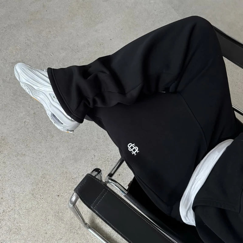 Y2K Men Jogger Loose Su Logo Embroidered Leg Openings Wide Leg Pants Extra outsize Pockets fashionable Couple Straight Leg Pants