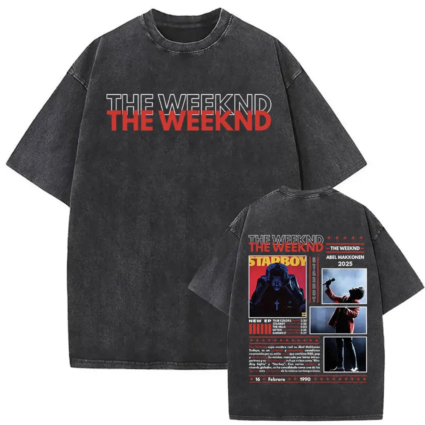 The Weeknd XO Tour 2025 Vintage Washed T Shirt Men's Women Pop Music Short Sleeve T-Shirts Rap Hip Hop Gothic Clothing T-shirts