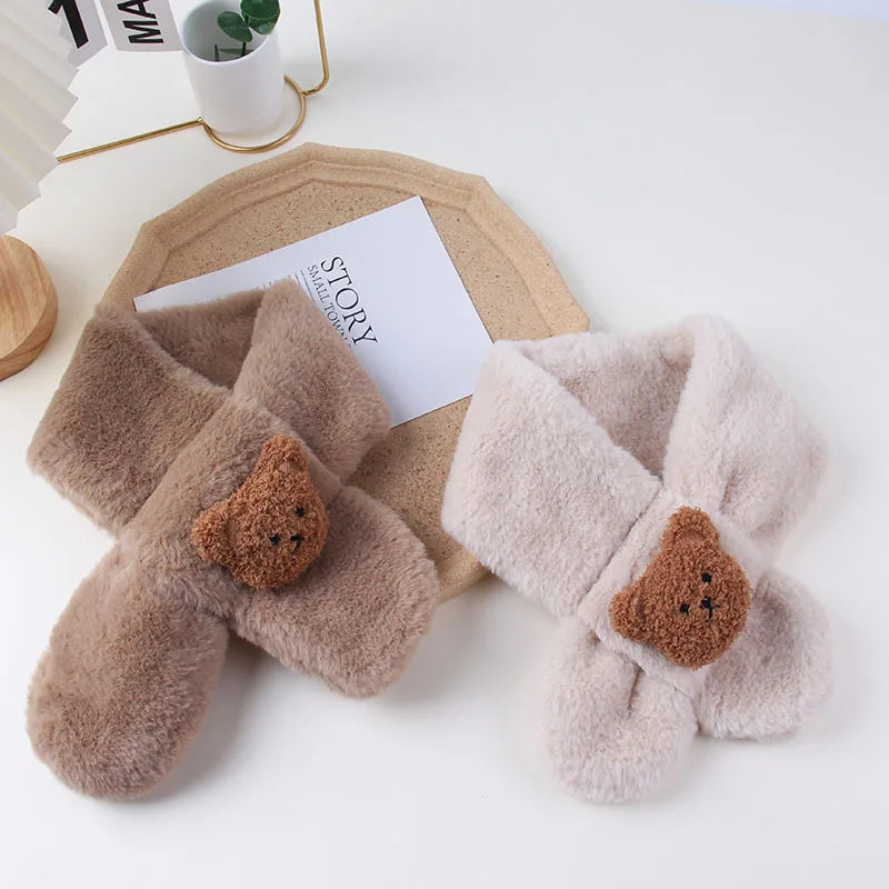 2023 Autumn Winter Soft Plush Children Scarf Cute Cartoon Girl Baby Thick Warm Scarf Outdoor Kids Neckerchief Baby Accessories