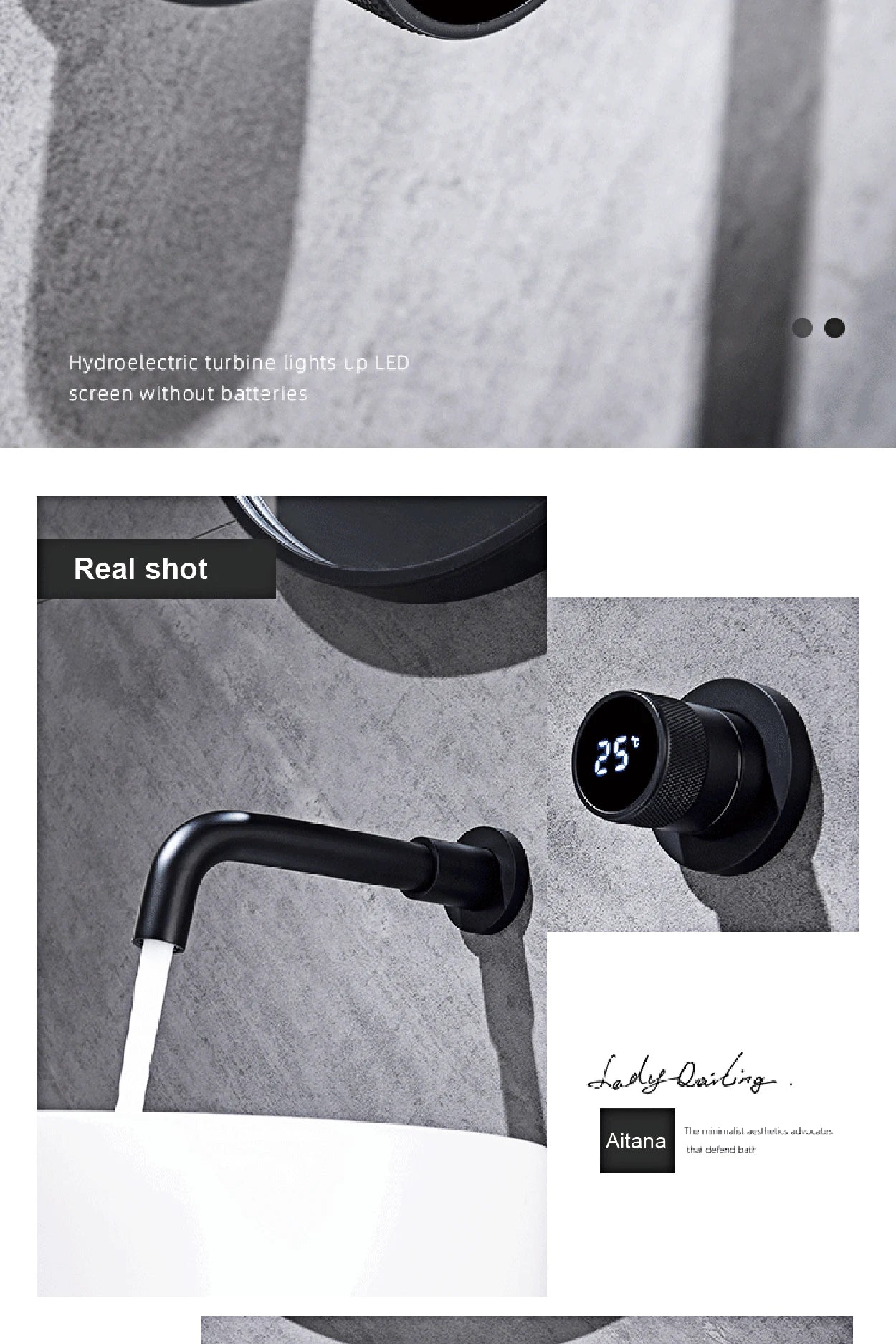 Black brass bathroom faucet Hidden intelligent digital display design Single handle 2 hole Cold & Hot dual-control basin faucet