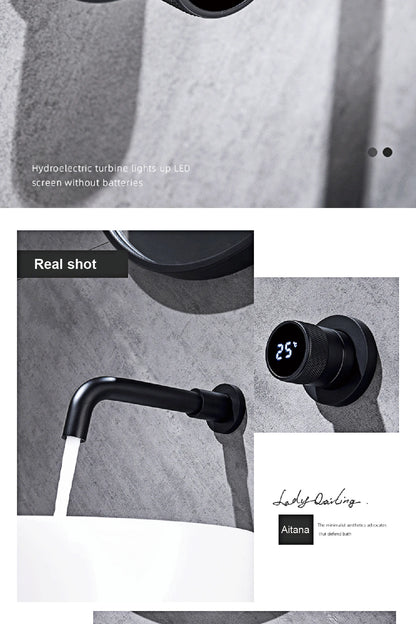 Black brass bathroom faucet Hidden intelligent digital display design Single handle 2 hole Cold & Hot dual-control basin faucet