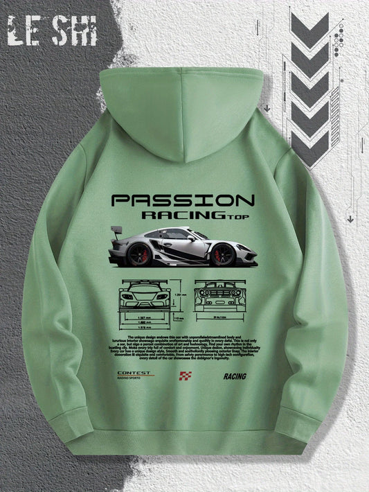 Men'S Passionate Racing Graphic Hoodie Featuring Race Cars and Sports Car Illustrations, Perfect for Everyday Wear