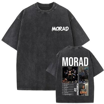 Limited Rapper Mora Washed Vintage T-shirt Lo Mismo De La Otra Vez Tour 2025 T Shirts Men Women Hip Hop Fashion Pop Music Tshirt