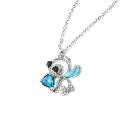 Lilo & Stitch Heart Rhinestone Necklace for Girls Anime Charms Pendant Fashion Jewelry Aesthetic Accessory Birthday Gift