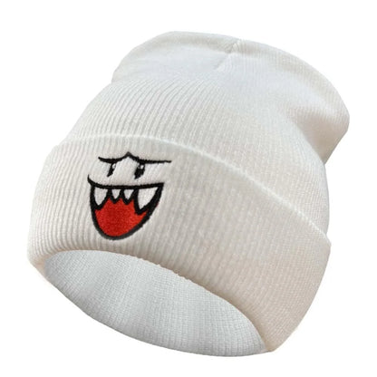 Happy Face embroidered knitted hat, autumn and winter couple outdoor sports event casual warm woolen hat, bean hat