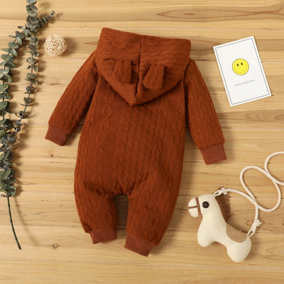 Autumn Winter Newborn Baby Romper Boys Girls Lovely Ears Hooded Long Sleeve Infant Bodysuit Warm Jumpsuit Toddler Girl Clothes