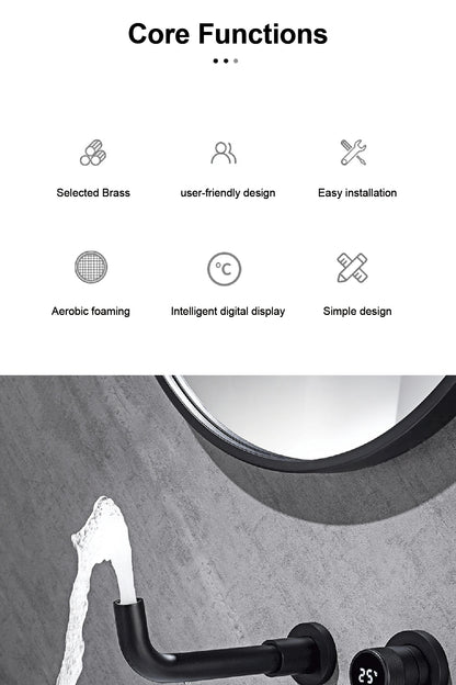 Black brass bathroom faucet Hidden intelligent digital display design Single handle 2 hole Cold & Hot dual-control basin faucet