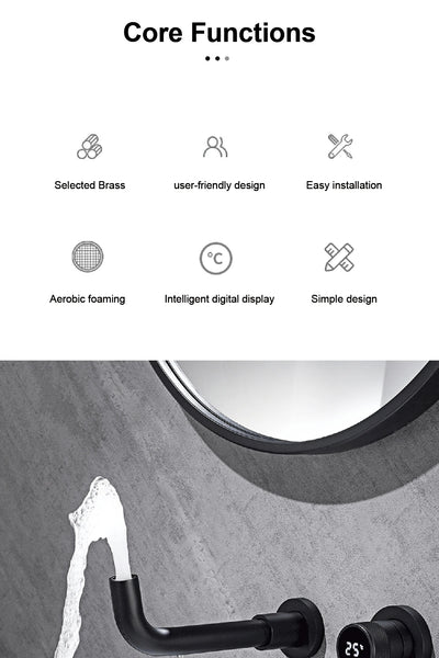 Black brass bathroom faucet Hidden intelligent digital display design Single handle 2 hole Cold & Hot dual-control basin faucet