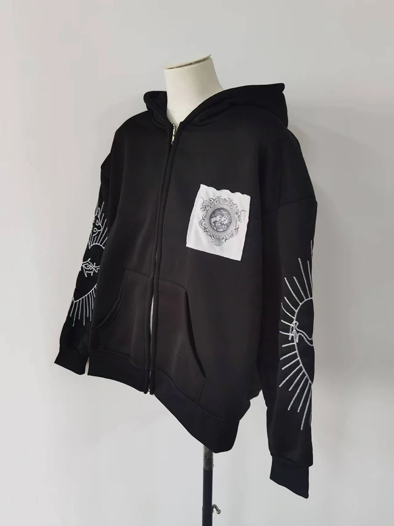 Juspinice Korean Fashion New Printed Hoodie Short Hoodie 2025 New Versatile Zipper Cardigan Jacket Male Clothing