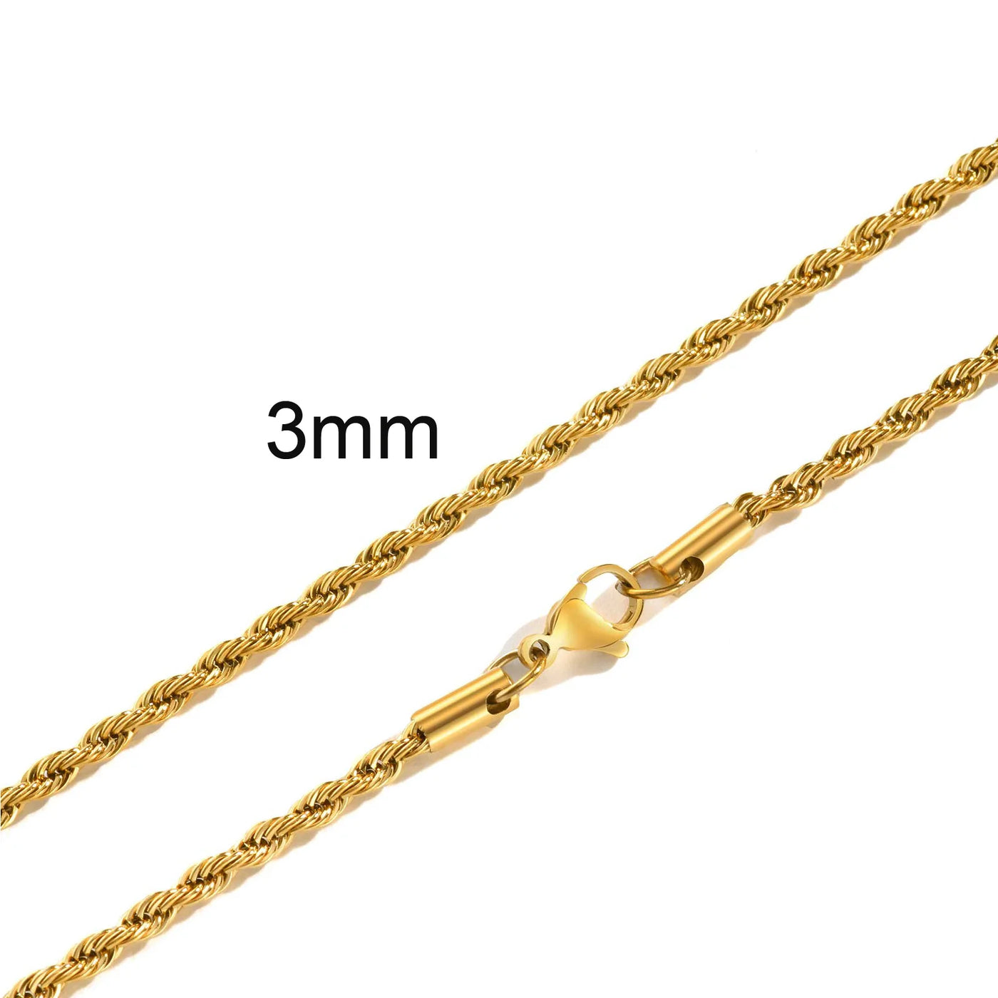 Ropes Long Necklace for Men Women,Stainless Steel Minimalist Twist Rope Chain Necklace,Punk Gold Silver Black Color 2 TO 5mm