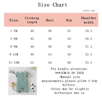 0-18 Months old Newborn Baby boy Jumpsuit Cute Little Bear Short sleeved Jumpsuit Baby clothing Boy baby Summer Crawling Suit