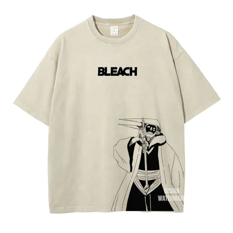 Anime Zaraki Kenpachi T Shirts Oversized Vintage Washed B-Bleach T-shirt Manga Kurosaki Ichigo T Shirt Renji Uryuu Tops Tees Man