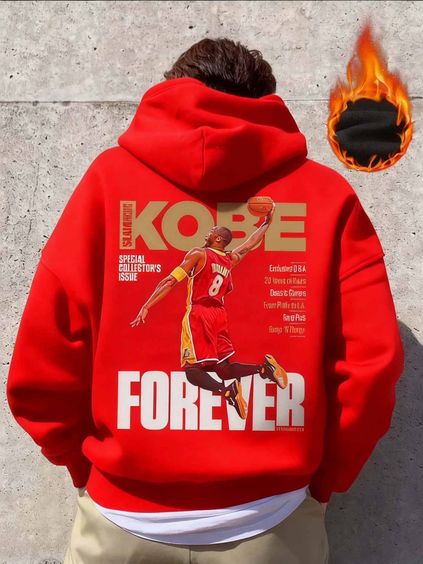 Men's Casual Basketball English Print Thermal Lined Hoodie, Autumn/Winter