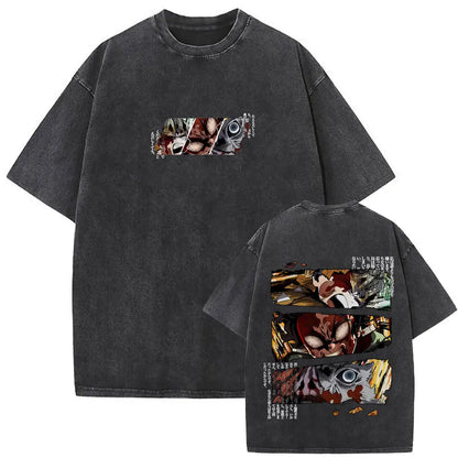 Washed Vintage Anime Demon Slayer Akaza Butterfly Eyes Graphic T Shirts Men Women Cartoon Manga Merch T-shirt Male Cotton Tshirt