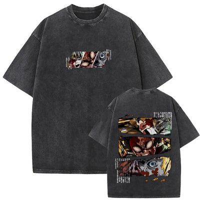 Washed Vintage Anime Demon Slayer Akaza Butterfly Eyes Graphic T Shirts Men Women Cartoon Manga Merch T-shirt Male Cotton Tshirt