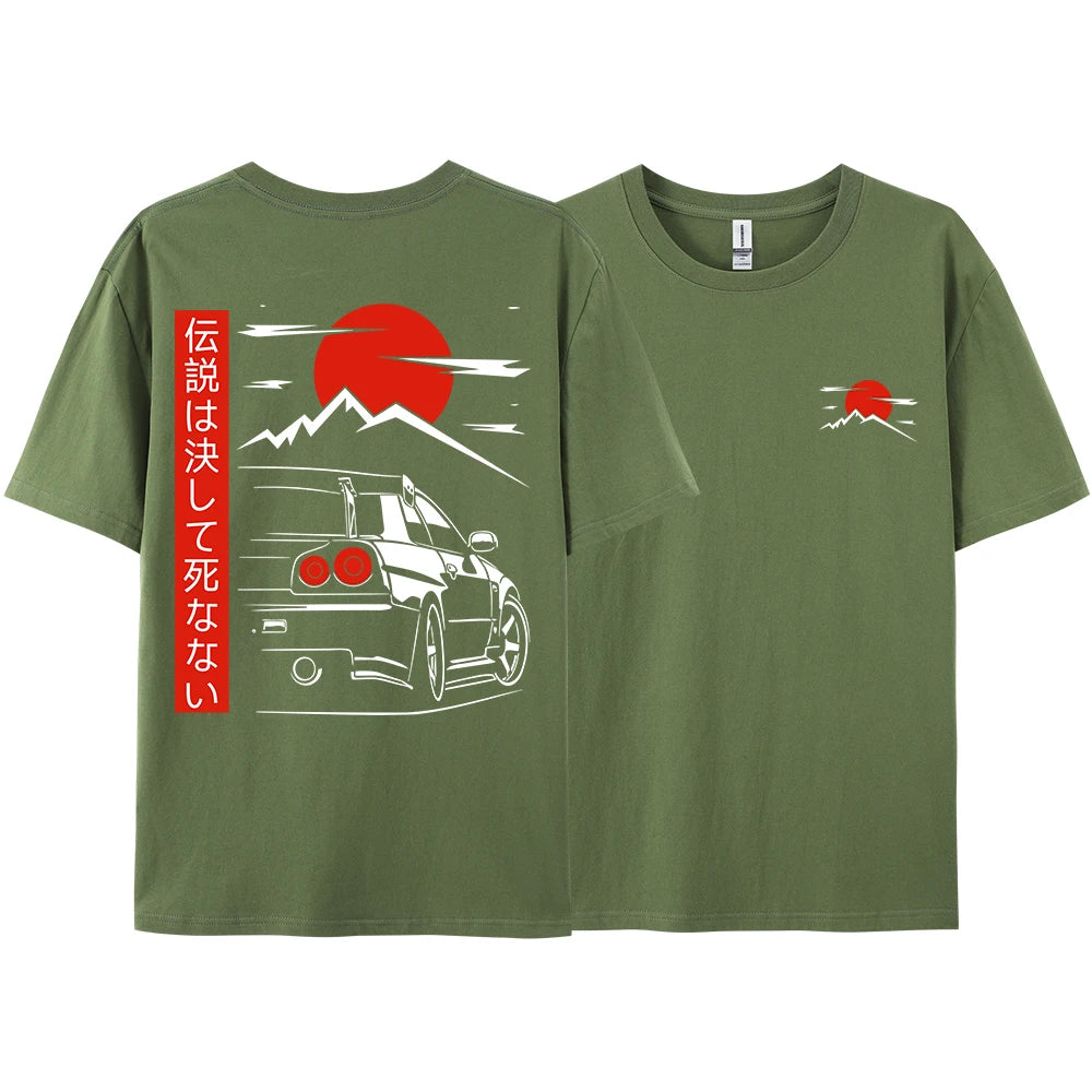 Japanese Style Car JDM Culture GTR Racing T Shirts Men Women Street Wear Original Design Oversized 100% Cotton Couple Tops Tees