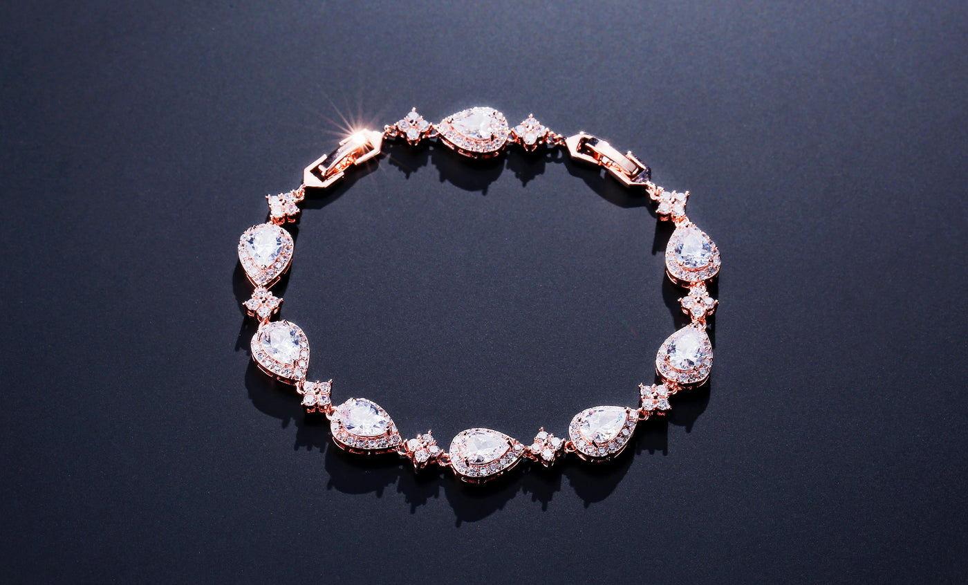 ZAKOL Classic Geometric Water Drop CZ Bracelet for Women Bridal Gorgeous Buling Zircon Party Wedding Jewelry