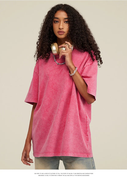 Customized logo T-shirt, handmade image oversized T-shirt, heavy washed retro T-shirt, hip-hop style casual wear, 100% pure cott