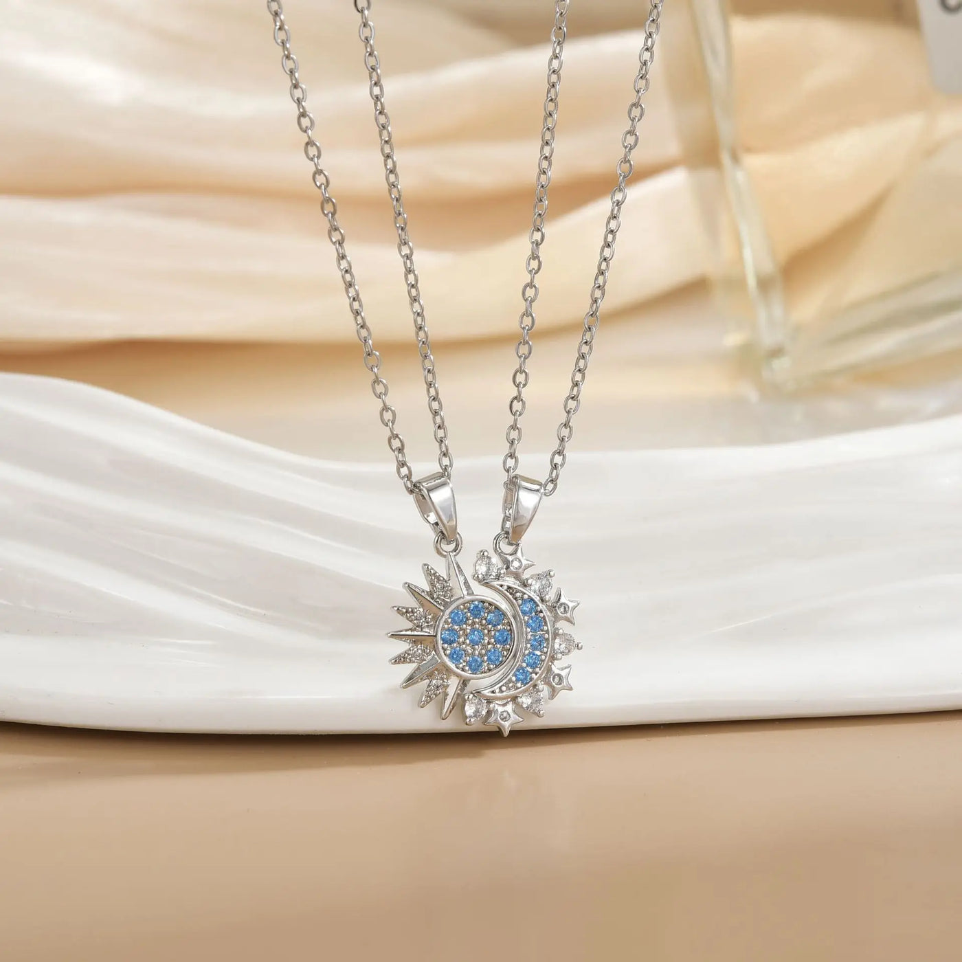 Couples Magnetic Necklaces Sun and Moon Angel Hug Heart Pendant Friendship Matching Necklaces for Birthdays Anniversaries