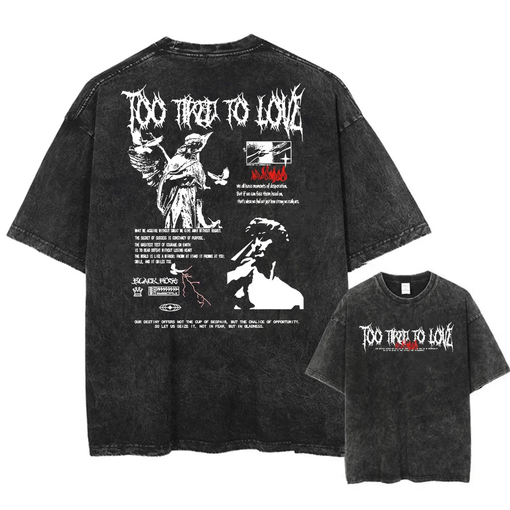 Y2k Acid Washed T Shirt Women Vintage Cotton T-shirts Harajuku Gothic Streetwear Soft Tees Girl Loose Fashion Print Tops Unisex