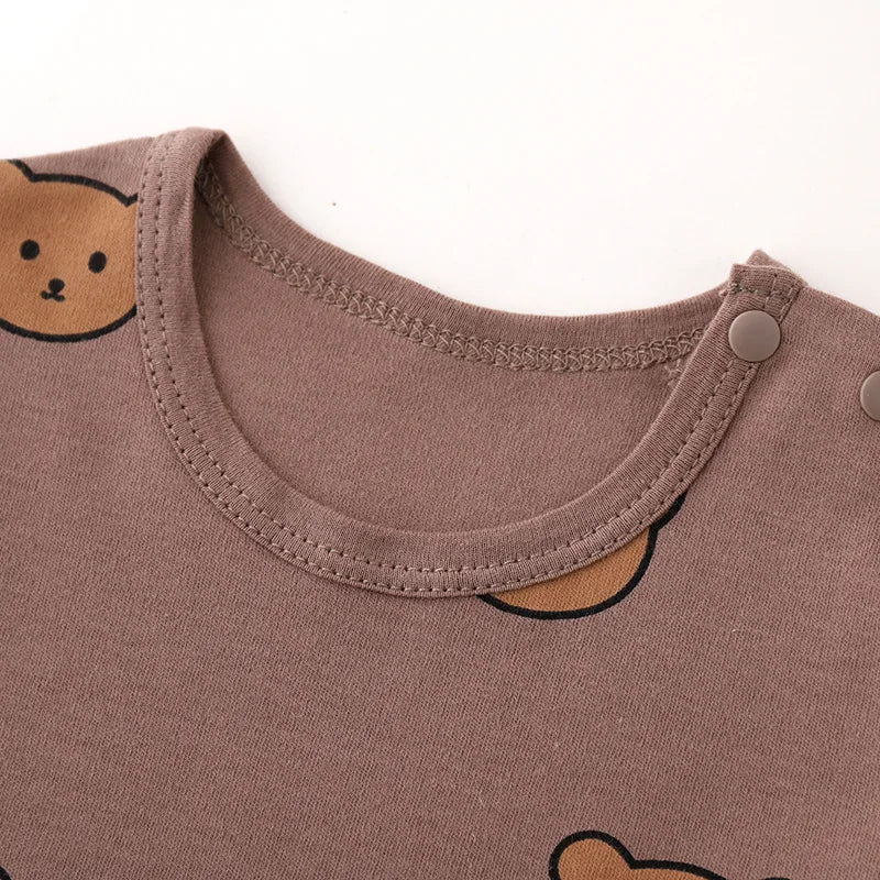 0-3Y High Waist Unisex Baby Pajama Suit Toddler Boys Cute Bear Sleep Wear Infant Pajama Girls Cartoon Print Night Wear