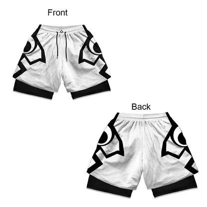 3D Print Anime Shorts Men Bilayer 2-In-1 Sports Shorts Fitness Basketball Shorts,Double-Layer Design Quick-Drying And Breathable