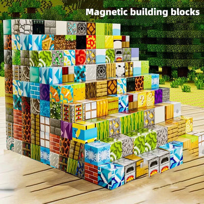 Magnetic Building Block Toy Storage Box Set with Figurines (Kids DIY Assembly Blocks)